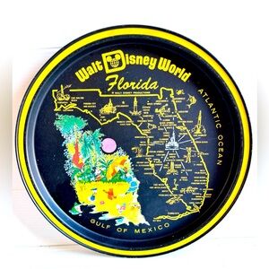 Vintage Walt Disney World Florida Metal Map Tray 1970s